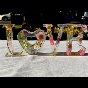 LOVE mantle stand with flowers